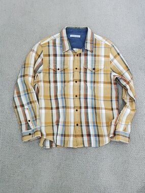 Men's Outerknown Plaid Button-Up Shirt in Mustard, Blue & White